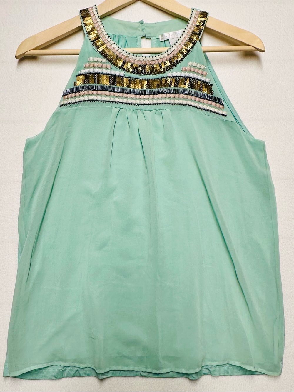 Design History Mint Green Beaded Sequin Embellished Sleeveless Blouse Top M